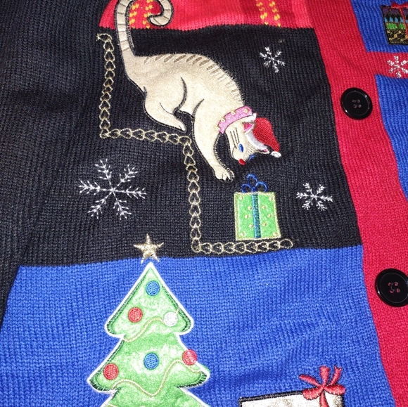 Christmas Cat Lady Black and Red Festive Sweater/Button Up Cardigan Size XL - Picture 6 of 6